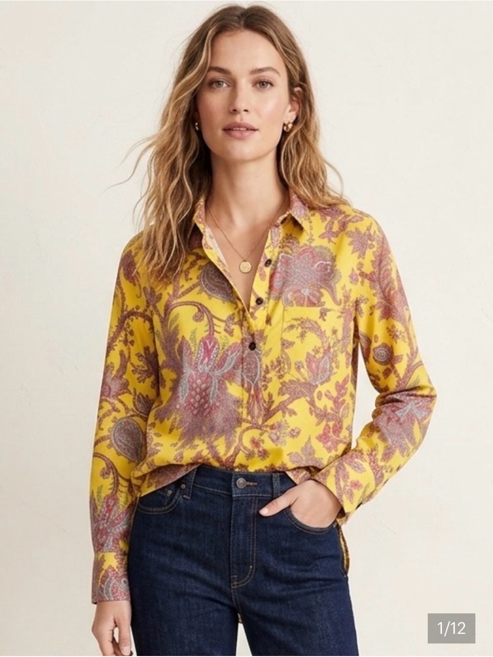 J. Crew Collection Golden Floral Paisley Pop-Over Shirt/Tunic - Cotton Poplin 12